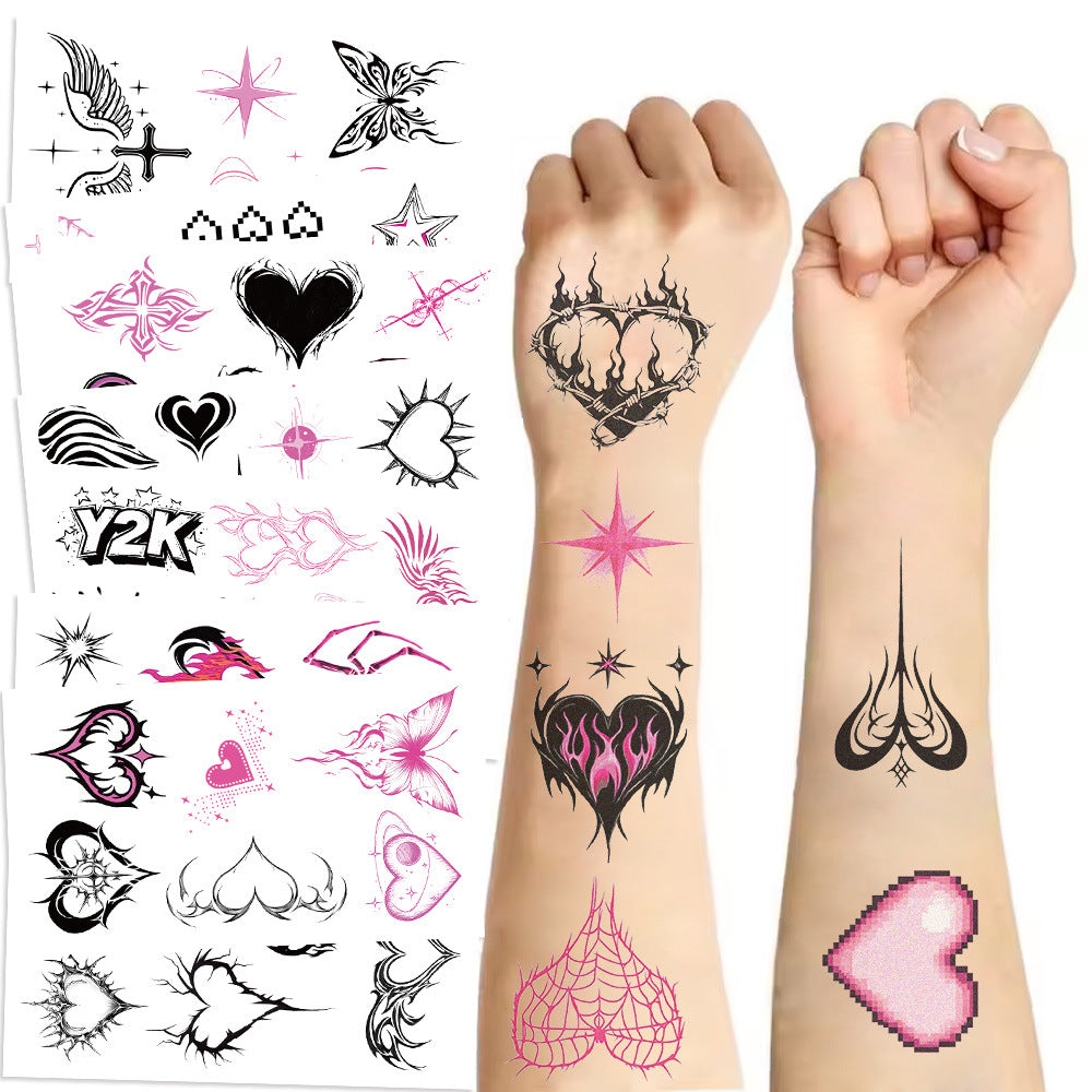 Wholesale Cartoon 10pcs/pack Y2K pink black love tattoo stickers waterproof holiday party children disposable tattoo stickers